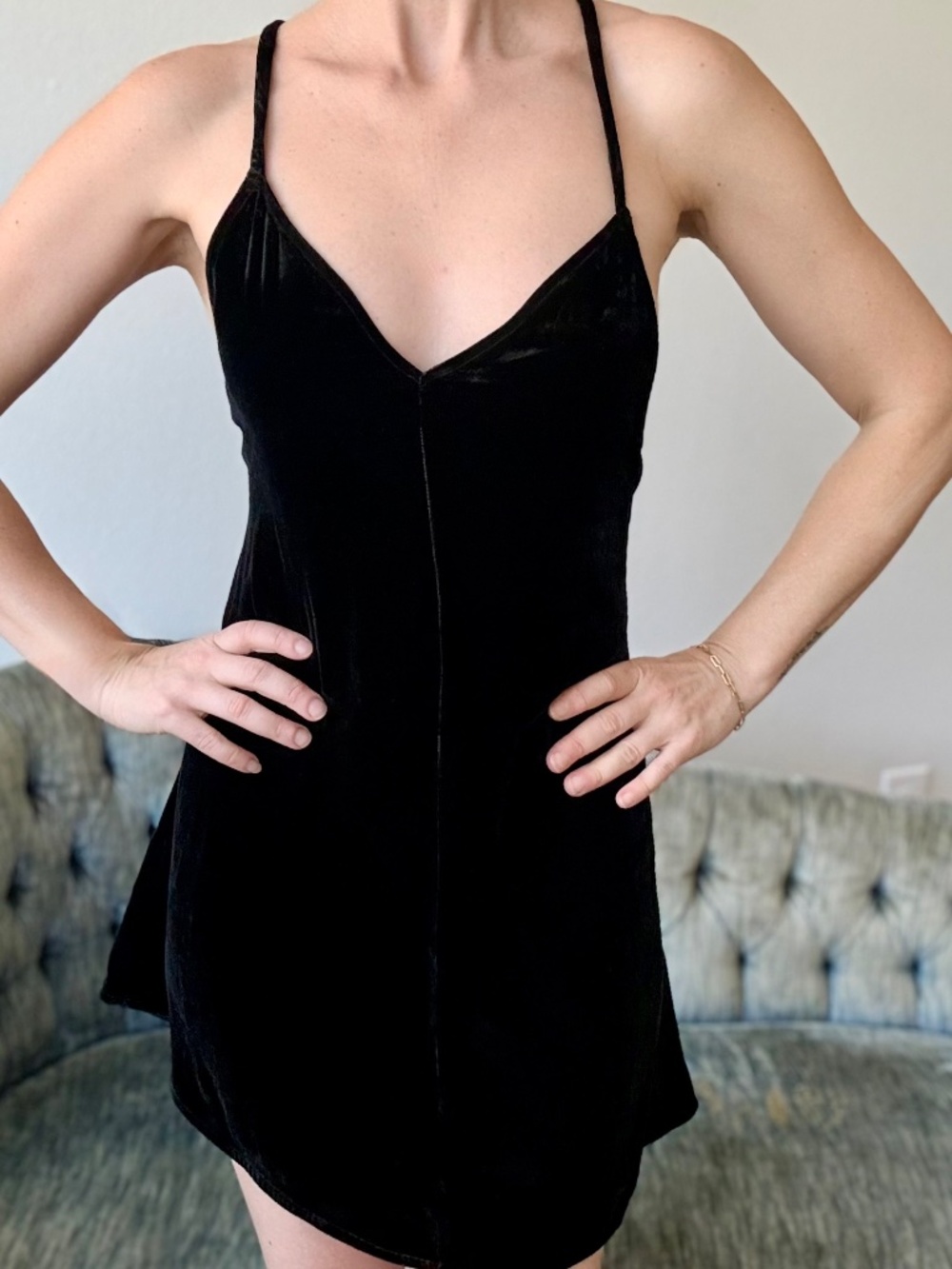 For Love Lemons Black Velvet Mini Dress XS Spaghetti Strap Y2K Party